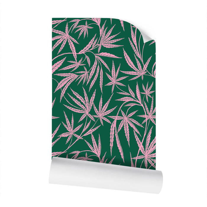Cannabis IVI Pink on Green - Large Wallpaper Print