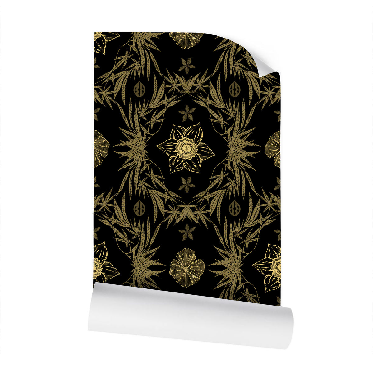 IVI Poppy Daisies & Cannabis Leaves Black Gold