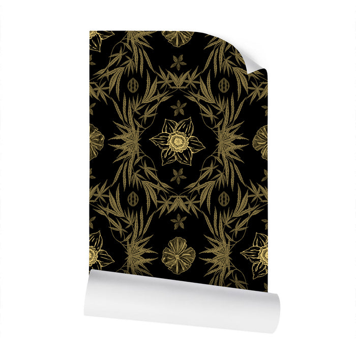 IVI Poppy Daisies & Cannabis Leaves Black Gold