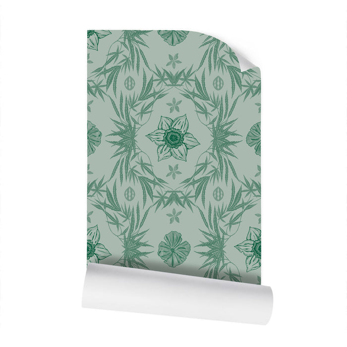 IVI Poppy Daisies & Cannabis Leaves Green