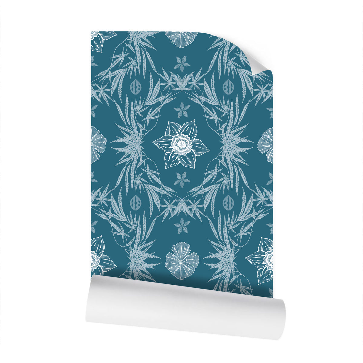 IVI Poppy Daisies & Cannabis Leaves Blue Green White