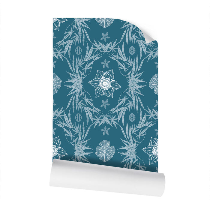IVI Poppy Daisies & Cannabis Leaves Blue Green White