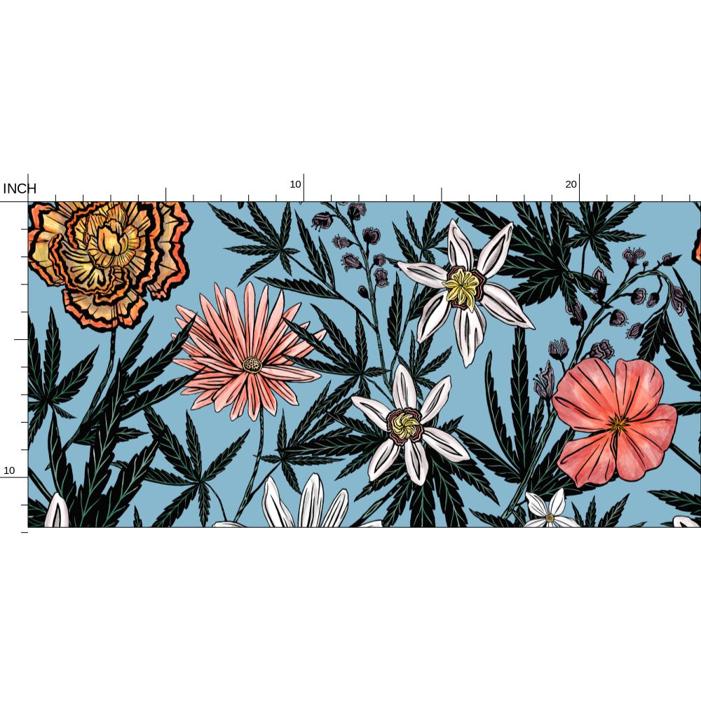 IVI - Cannabis All Over Floral - Blue Background