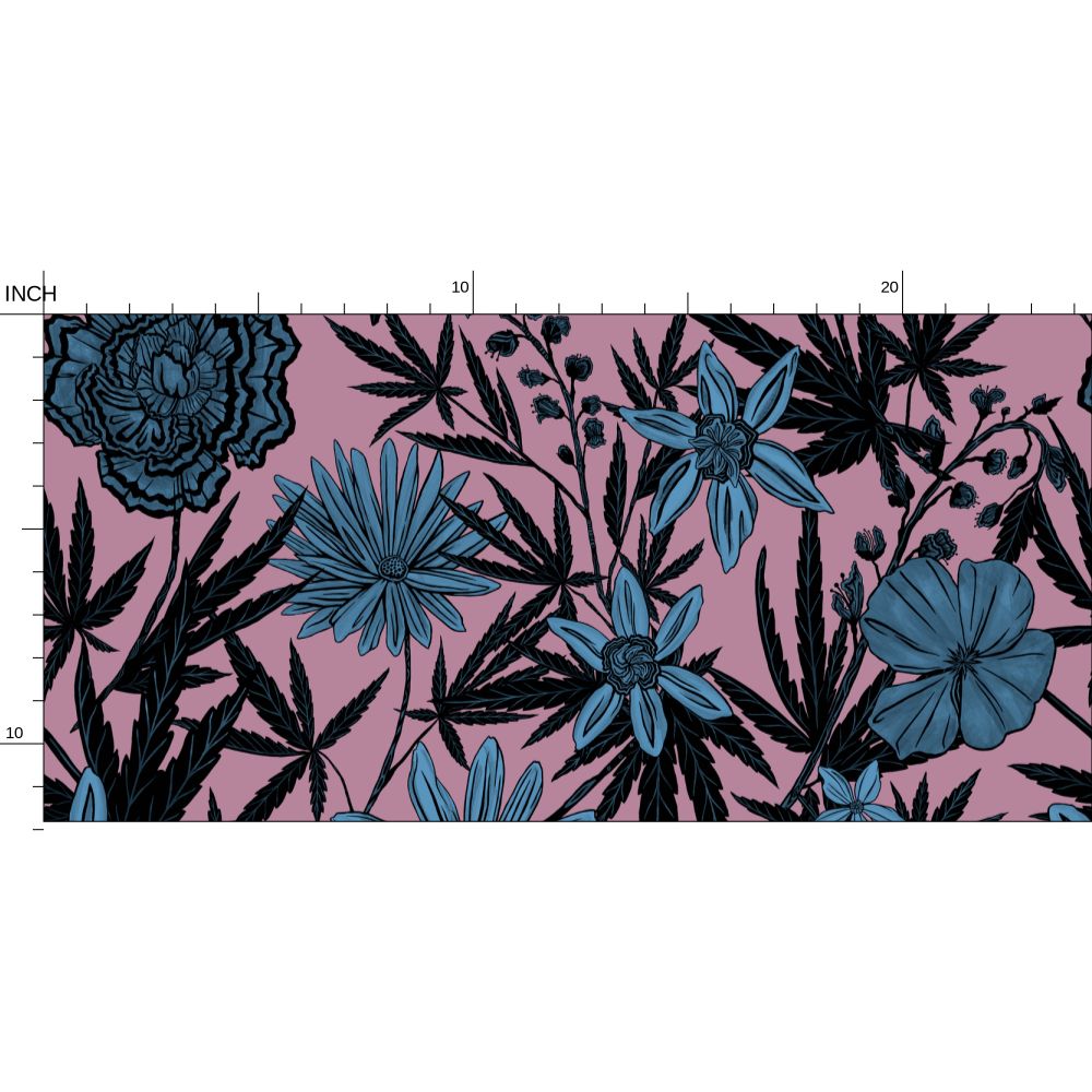 IVI - Cannabis All Over Floral Pattern - Blue Floral Over Pink