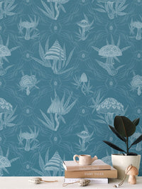 IVI LIFE - Mushroom + Cannabis Leaf Wallpaper Blue Green