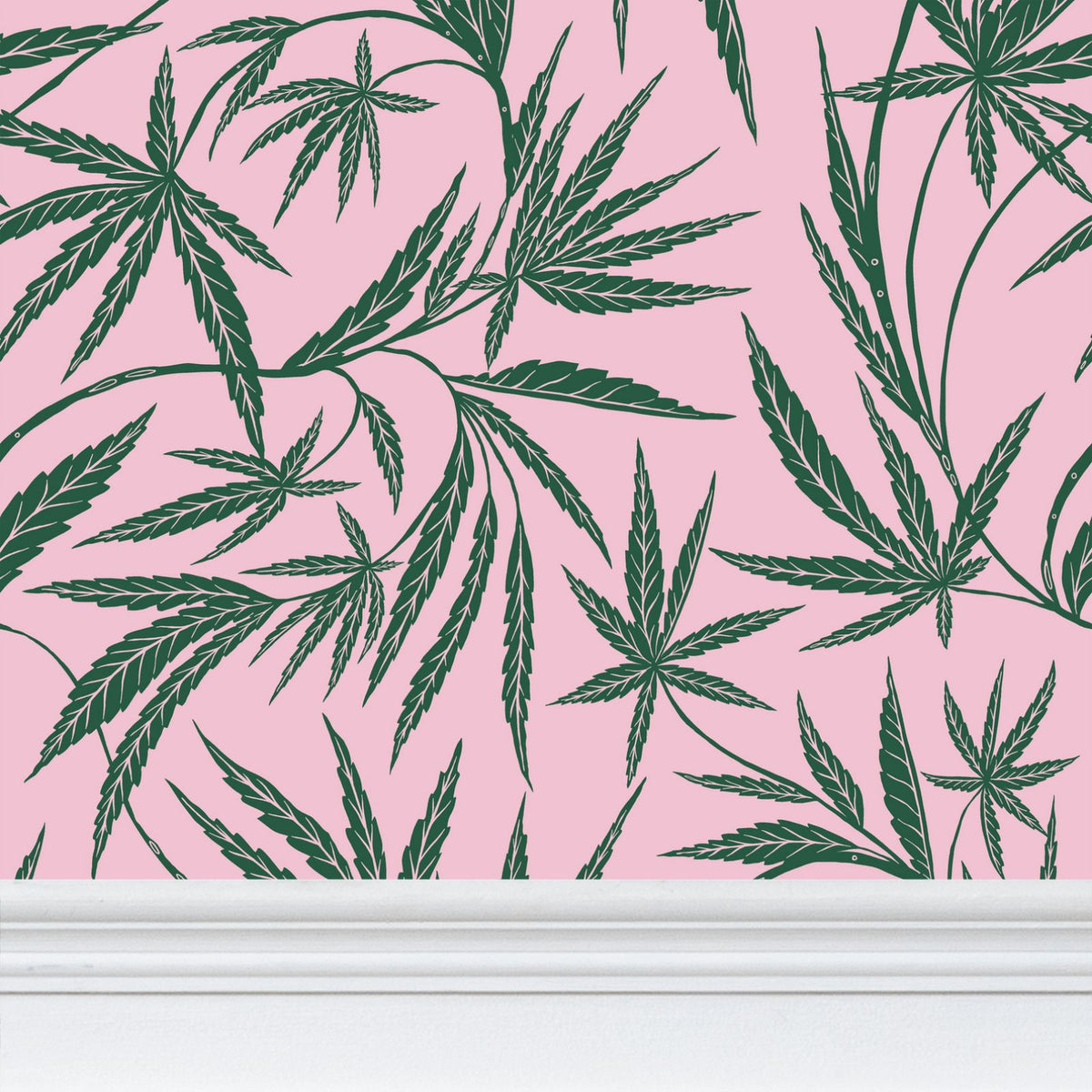 Cannabis IVI Green on Pink - Large Wallpaper Print