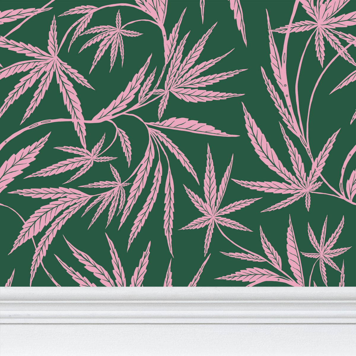 Cannabis IVI Pink on Green - Large Wallpaper Print