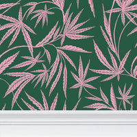 Cannabis IVI Pink on Green - Large Wallpaper Print