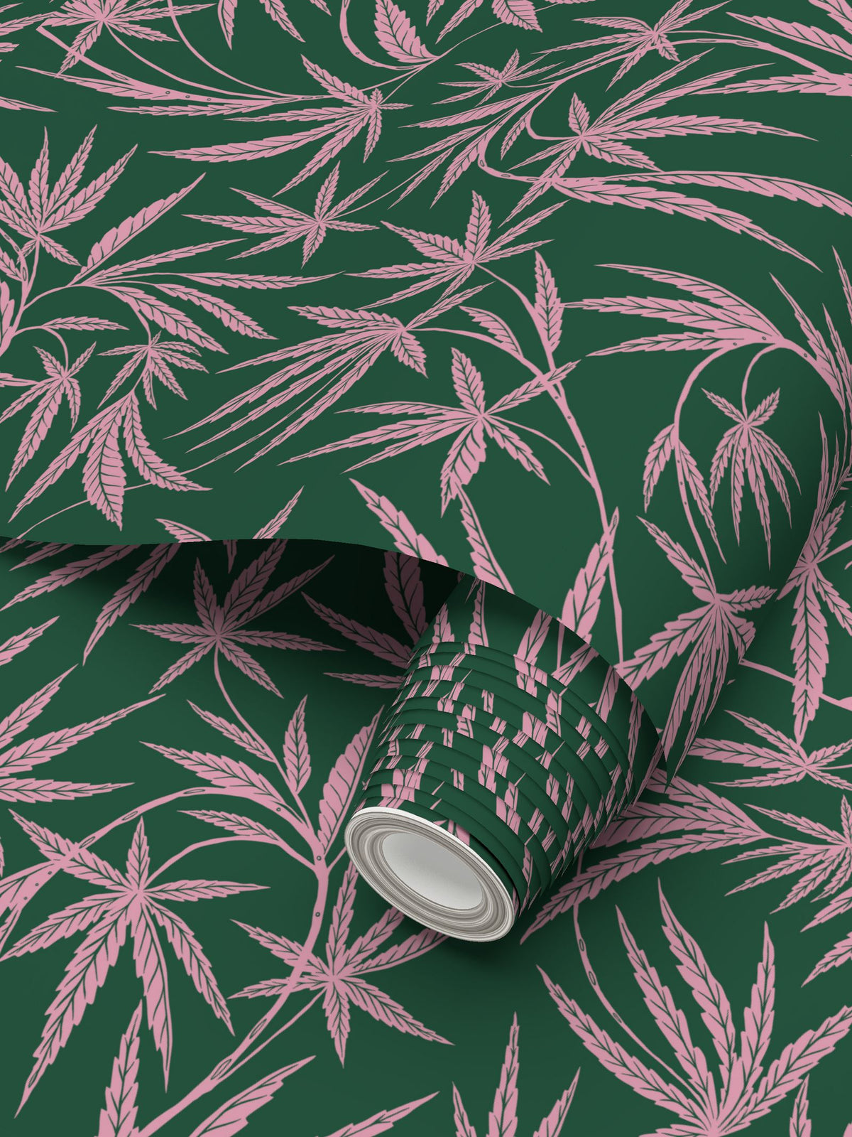 Cannabis IVI Pink on Green - Large Wallpaper Print