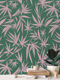 Cannabis IVI Pink on Green - Large Wallpaper Print