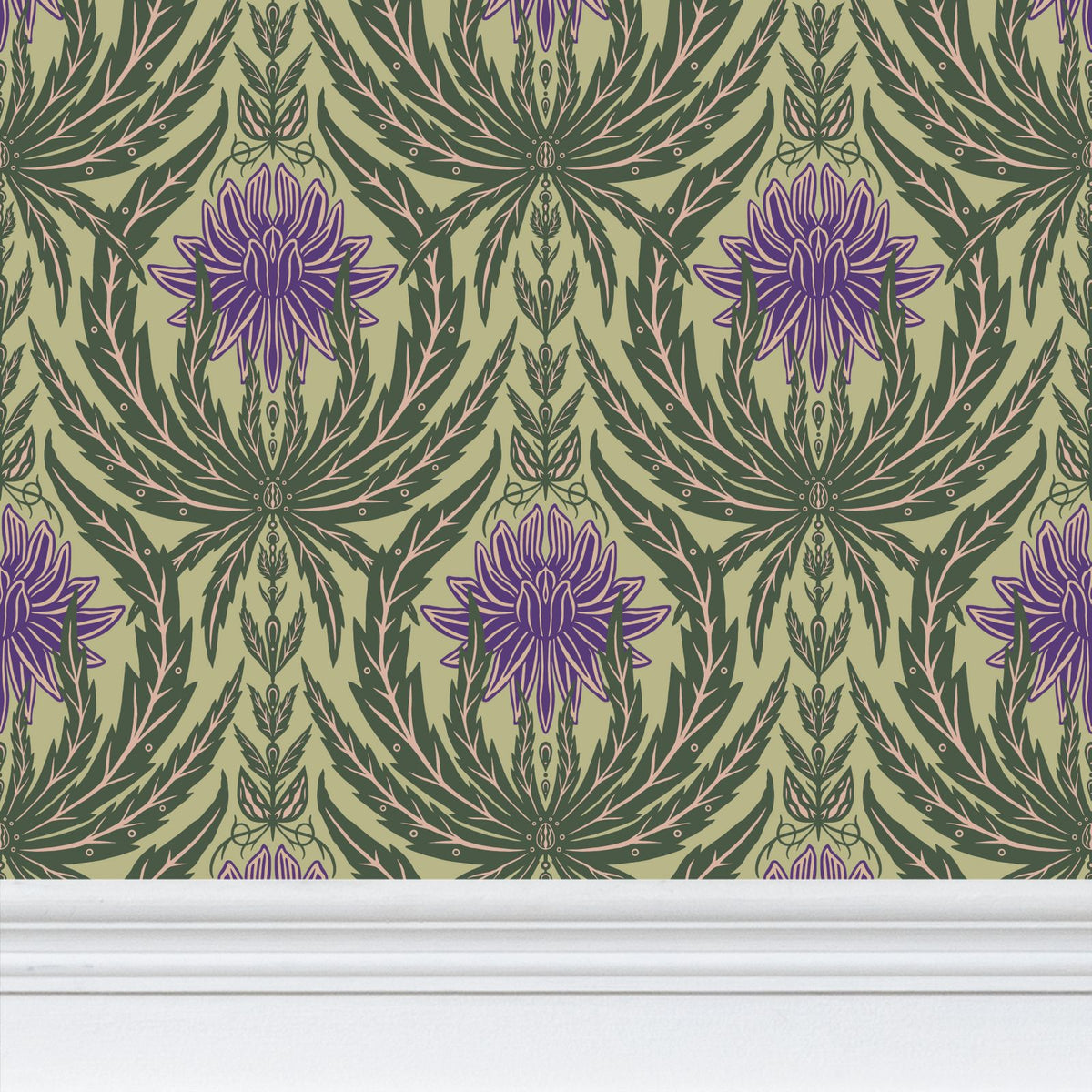 IVI - Cannabis Damask Circle of Life Retro Green and Purple