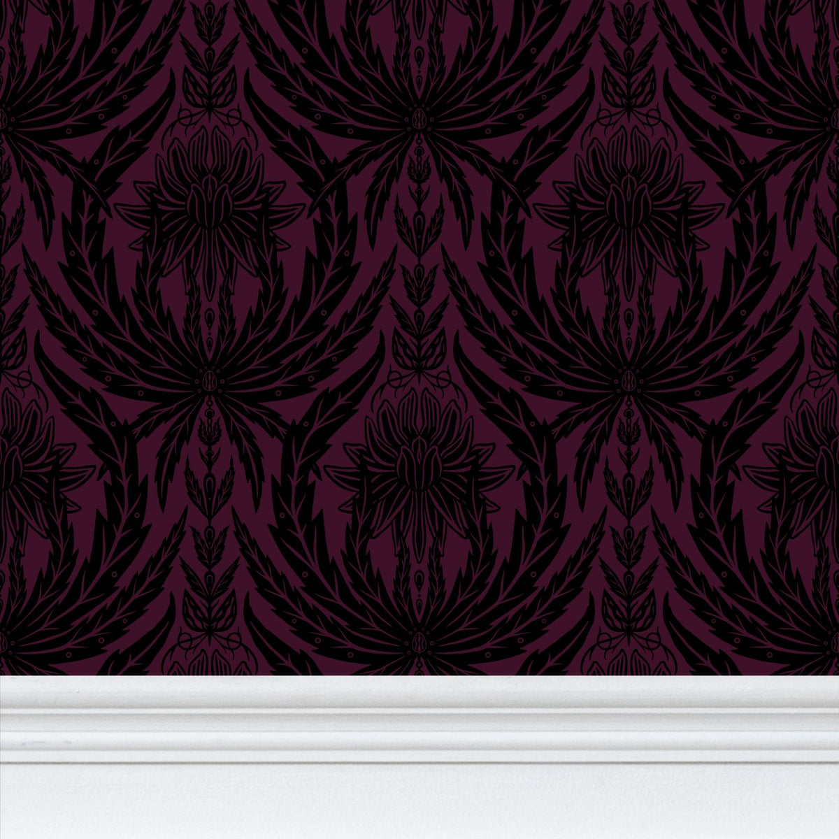 IVI - Cannabis Damask Circle of Life Black Over Dark Red Purple