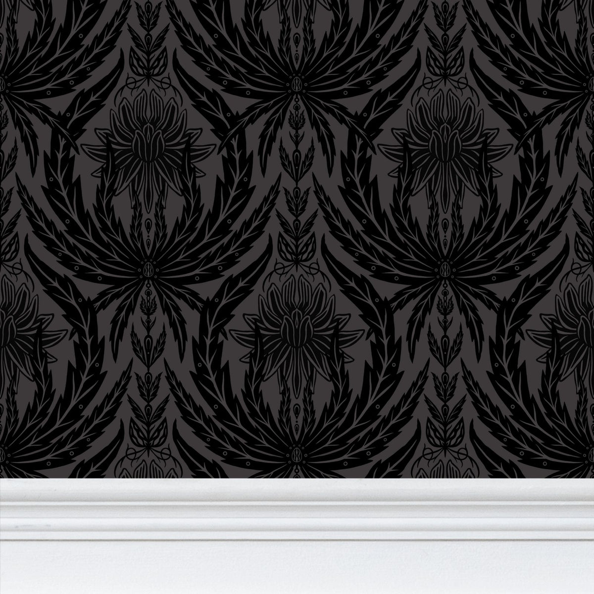 IVI - Cannabis Damask Circle of Life Black Over Dark Grey