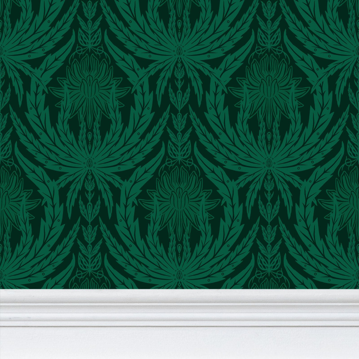 IVI - Cannabis Damask Circle of Life Light Green Over Dark Green