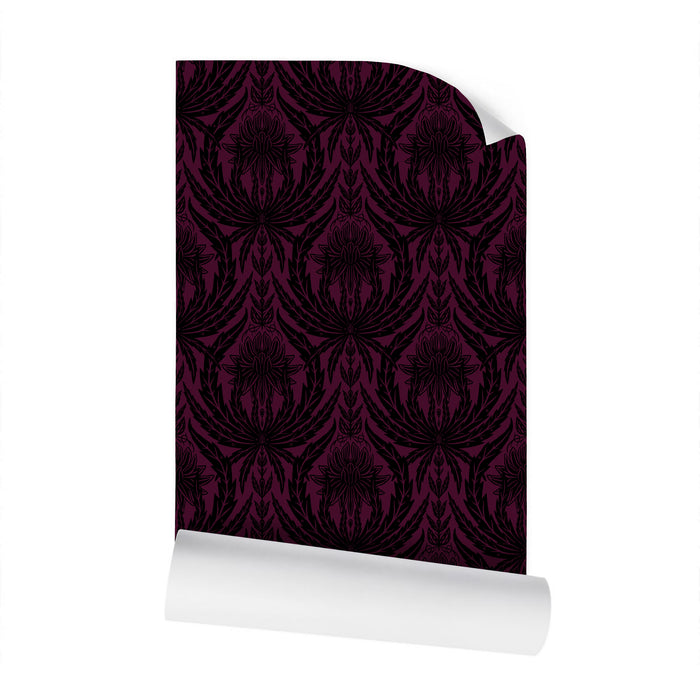IVI - Cannabis Damask Circle of Life Black Over Dark Red Purple