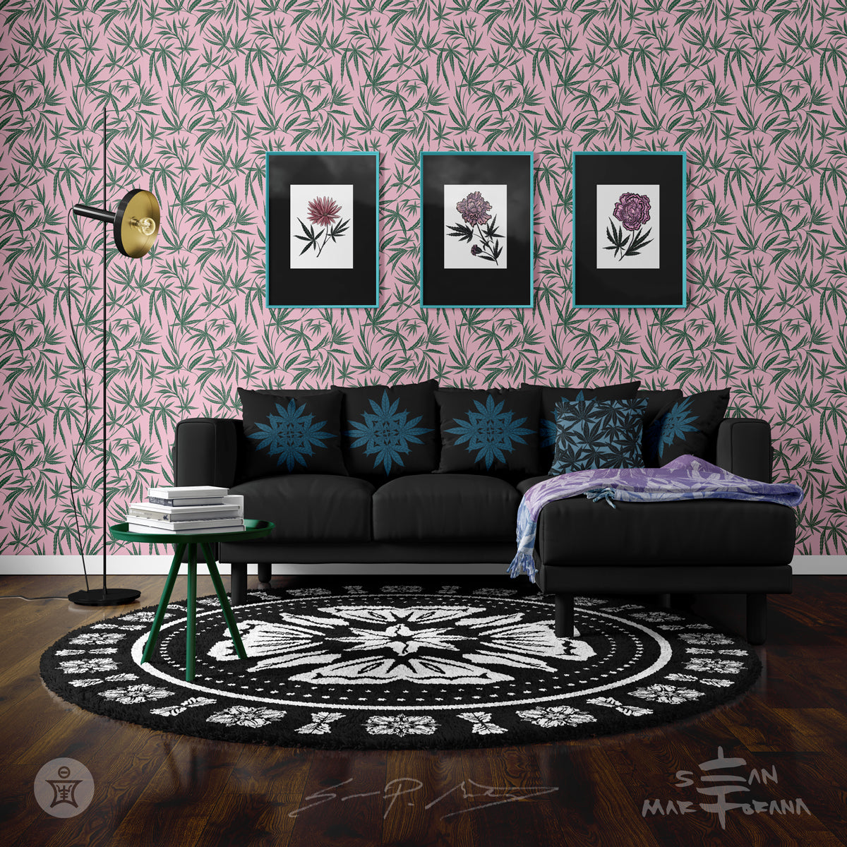 Cannabis IVI Green on Pink - Large Wallpaper Print