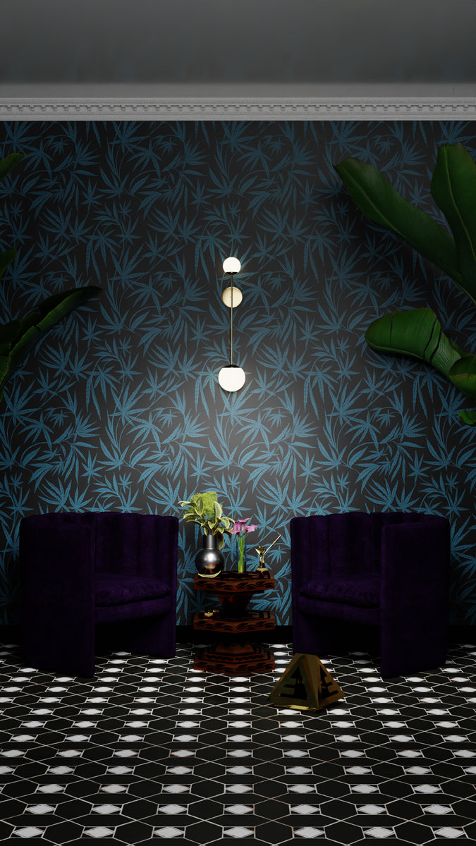 Cannabis IVI BlueGreen on Black - Large Wallpaper Print