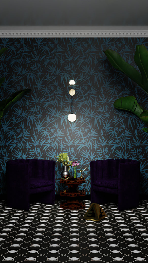 Cannabis IVI BlueGreen on Black - Large Wallpaper Print