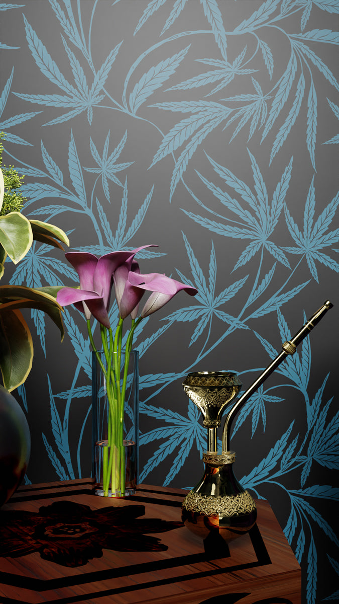 Cannabis IVI BlueGreen on Black - Large Wallpaper Print