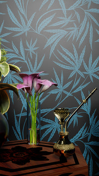 Cannabis IVI BlueGreen on Black - Large Wallpaper Print