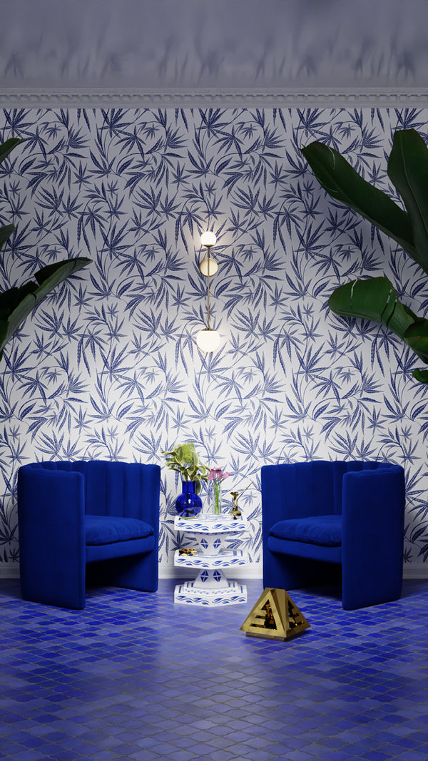 Cannabis IVI Blue and White - Large Wallpaper Print