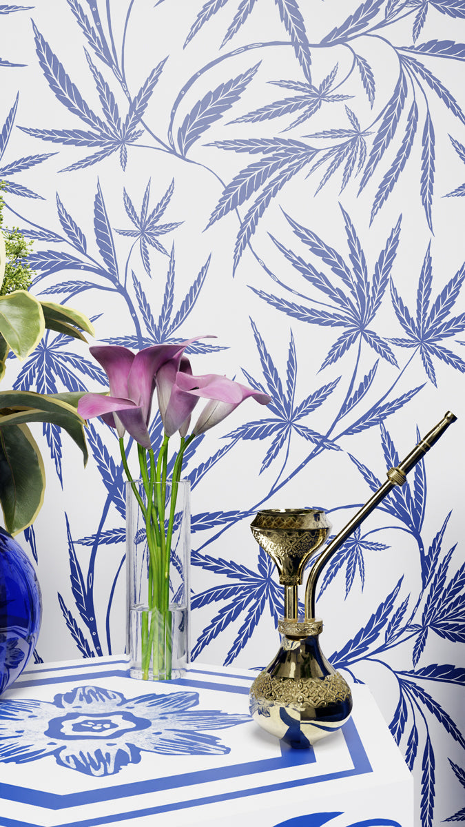 Cannabis IVI Blue and White - Large Wallpaper Print