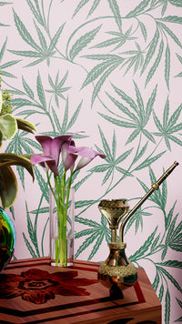 Cannabis IVI Green on Pink - Large Wallpaper Print