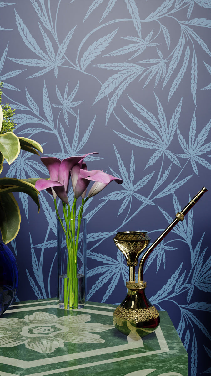 Cannabis IVI Light Blue Dark Blue - Large Wallpaper Print