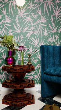 Cannabis IVI Pink on Green - Large Wallpaper Print