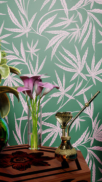Cannabis IVI Pink on Green - Large Wallpaper Print