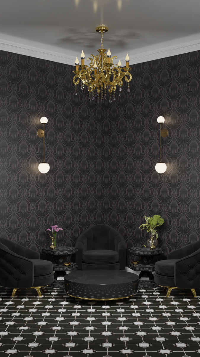 IVI - Cannabis Damask Circle of Life Black Over Dark Grey