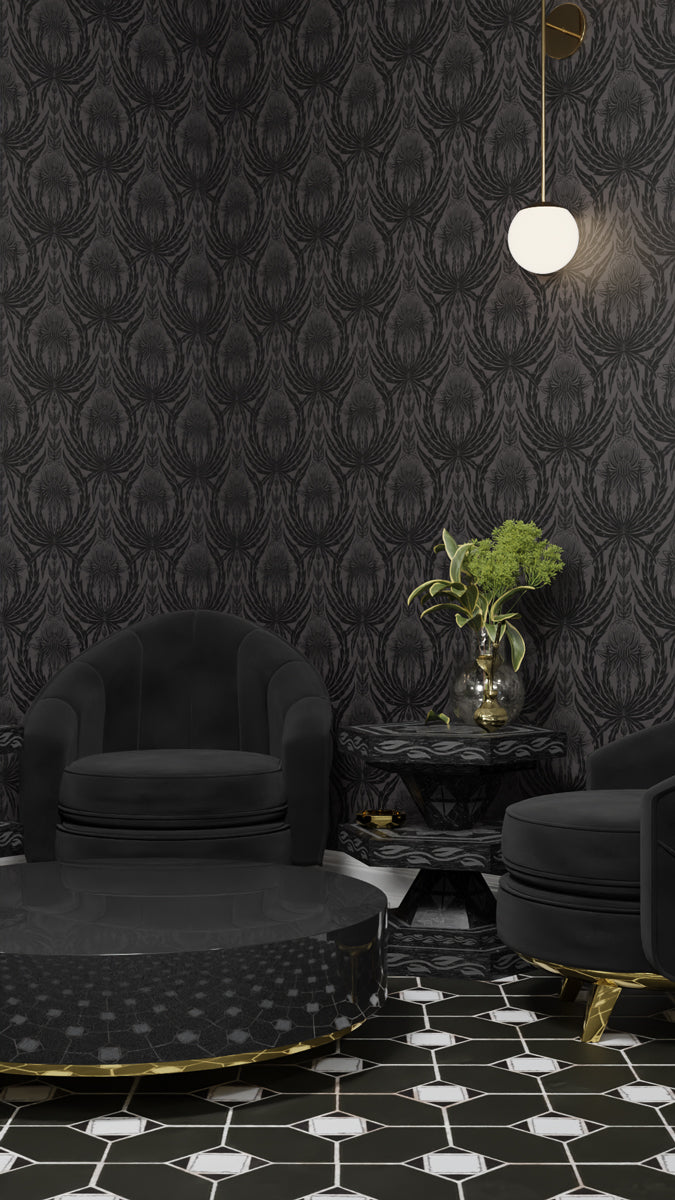 IVI - Cannabis Damask Circle of Life Black Over Dark Grey