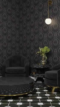 IVI - Cannabis Damask Circle of Life Black Over Dark Grey