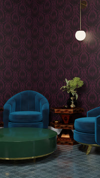 IVI - Cannabis Damask Circle of Life Black Over Dark Red Purple