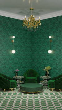IVI - Cannabis Damask Circle of Life Light Green Over Dark Green