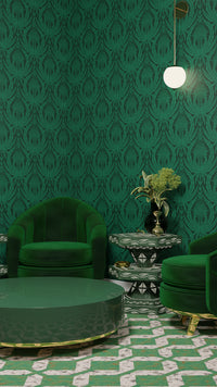 IVI - Cannabis Damask Circle of Life Light Green Over Dark Green