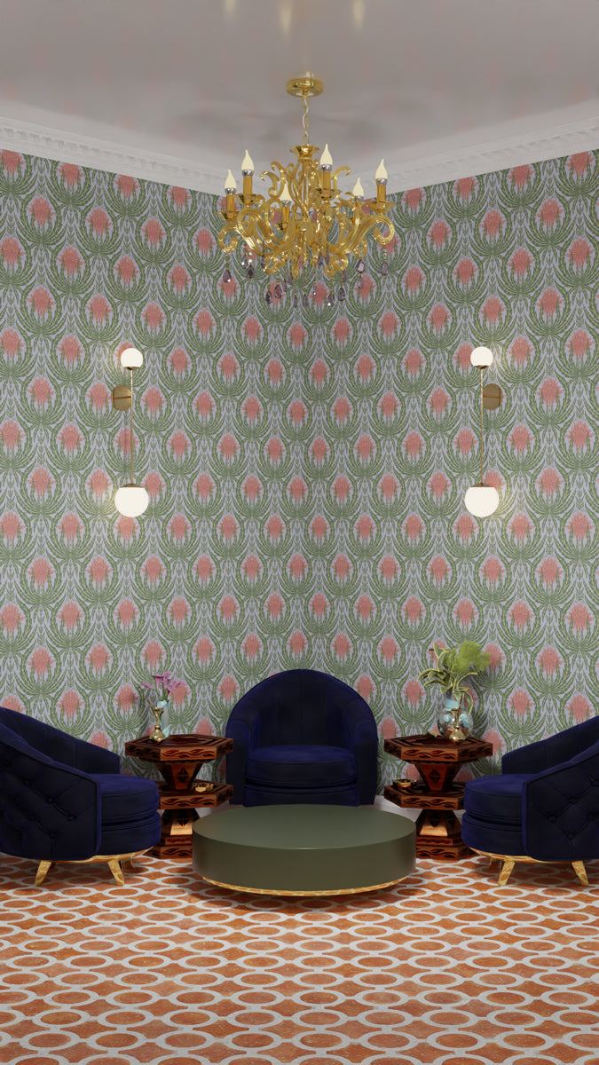 IVI - Cannabis Damask Circle of Life Retro Green Orange and Blue