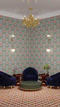 IVI - Cannabis Damask Circle of Life Retro Green Orange and Blue