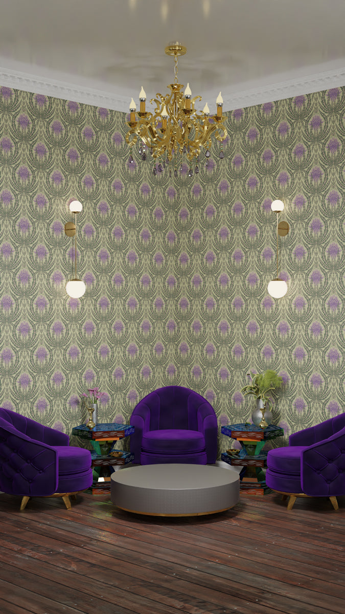 IVI - Cannabis Damask Circle of Life Retro Green and Purple