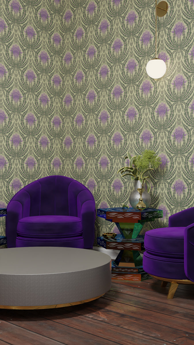 IVI - Cannabis Damask Circle of Life Retro Green and Purple
