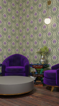 IVI - Cannabis Damask Circle of Life Retro Green and Purple
