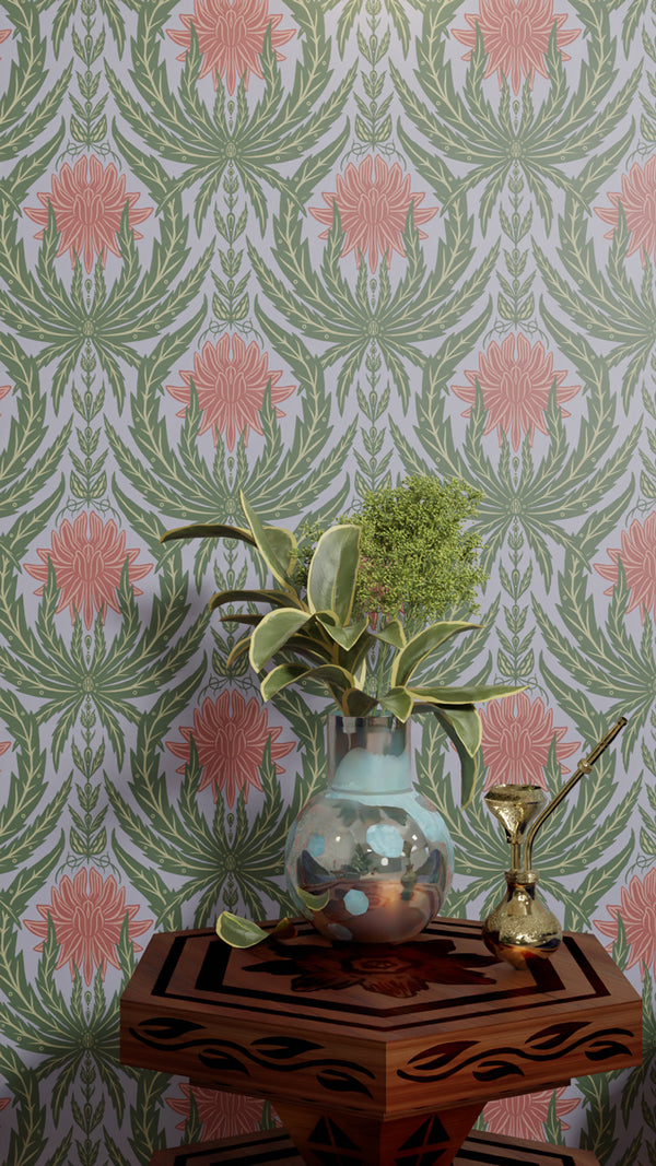 IVI - Cannabis Damask Circle of Life Retro Green Orange and Blue