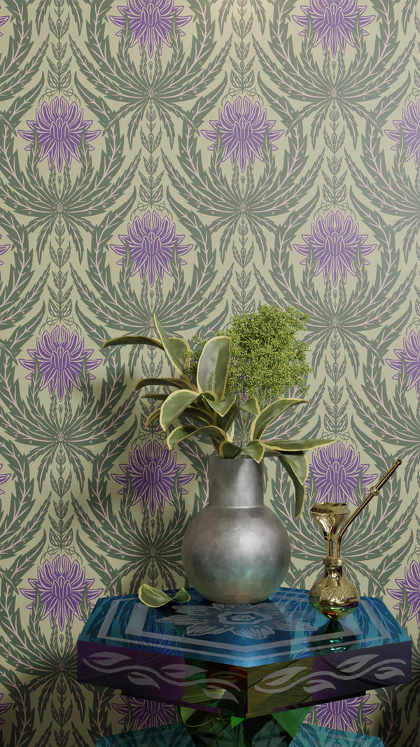 IVI - Cannabis Damask Circle of Life Retro Green and Purple