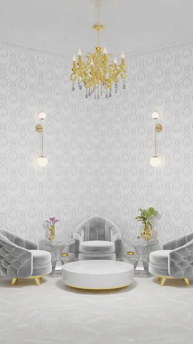IVI - Cannabis Damask Circle of Life White and Grey