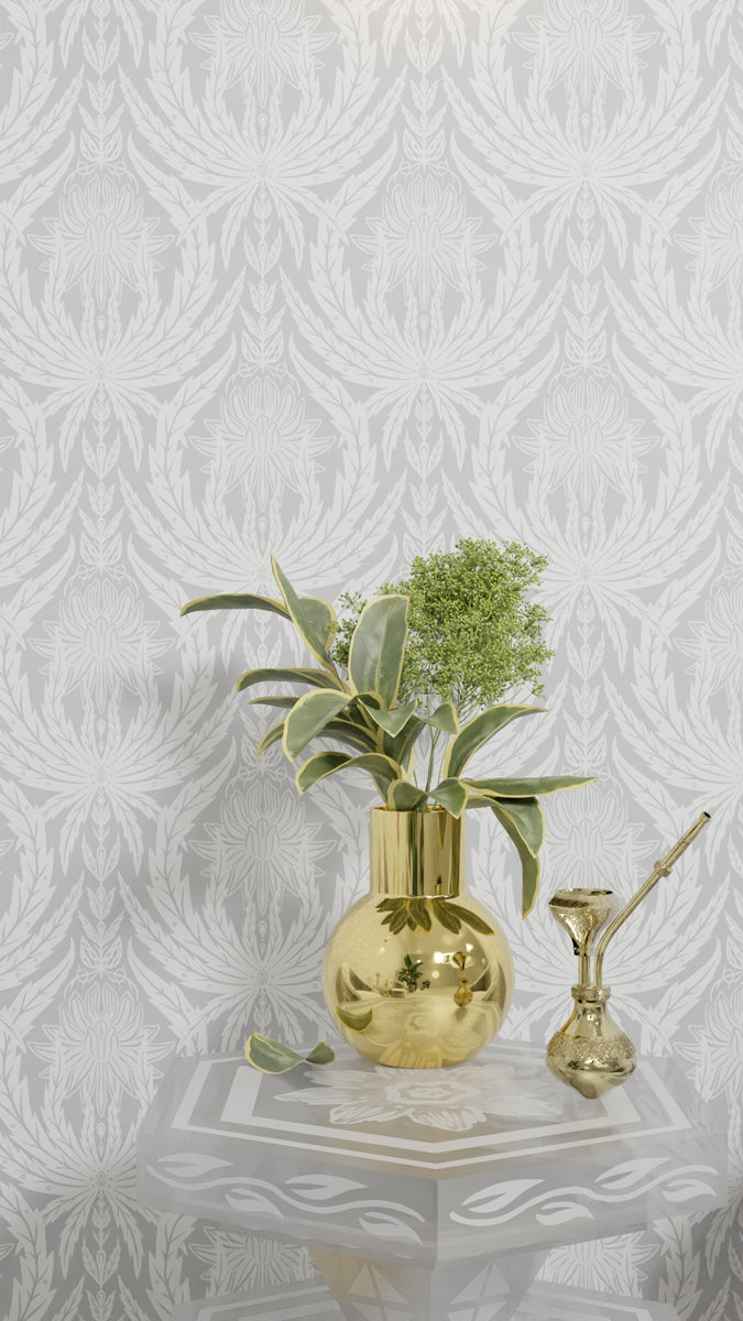IVI - Cannabis Damask Circle of Life White and Grey