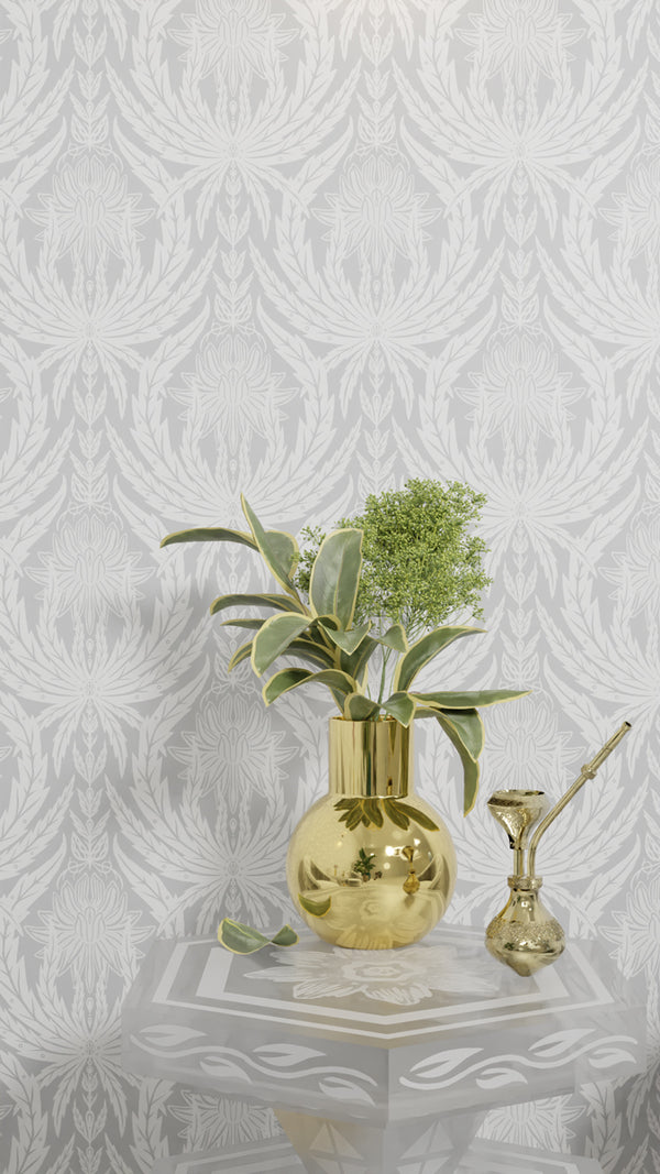 IVI - Cannabis Damask Circle of Life White and Grey