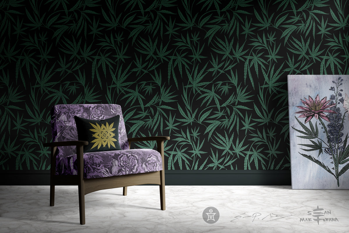 Cannabis IVI Green on Black - Large Wallpaper Print