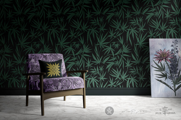 Cannabis IVI Green on Black - Large Wallpaper Print