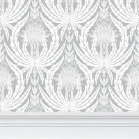 IVI - Cannabis Damask Circle of Life White and Grey
