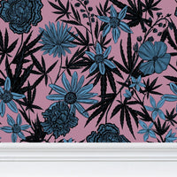 IVI - Cannabis All Over Floral Pattern - Blue Floral Over Pink
